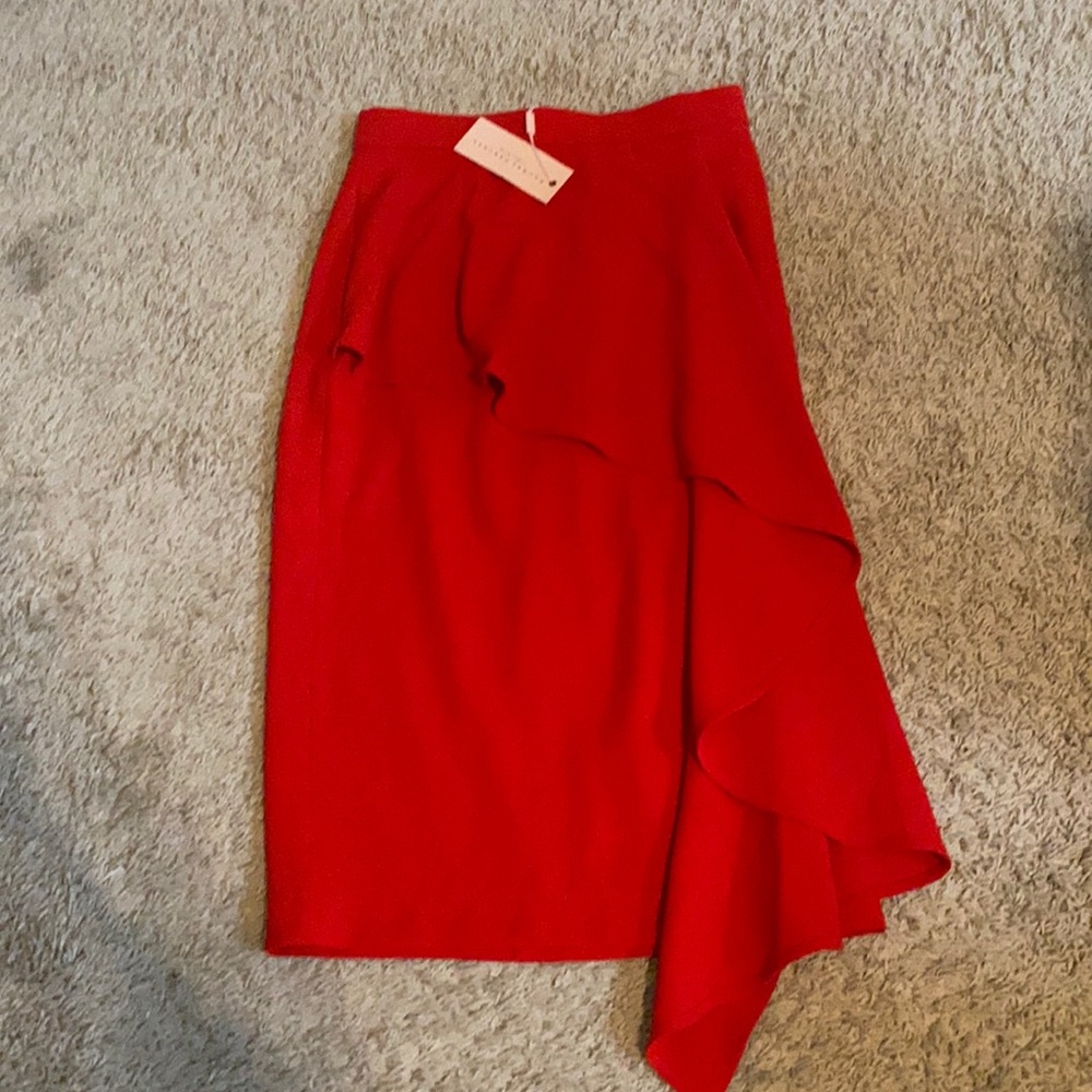 Red Ruffle midi skirt